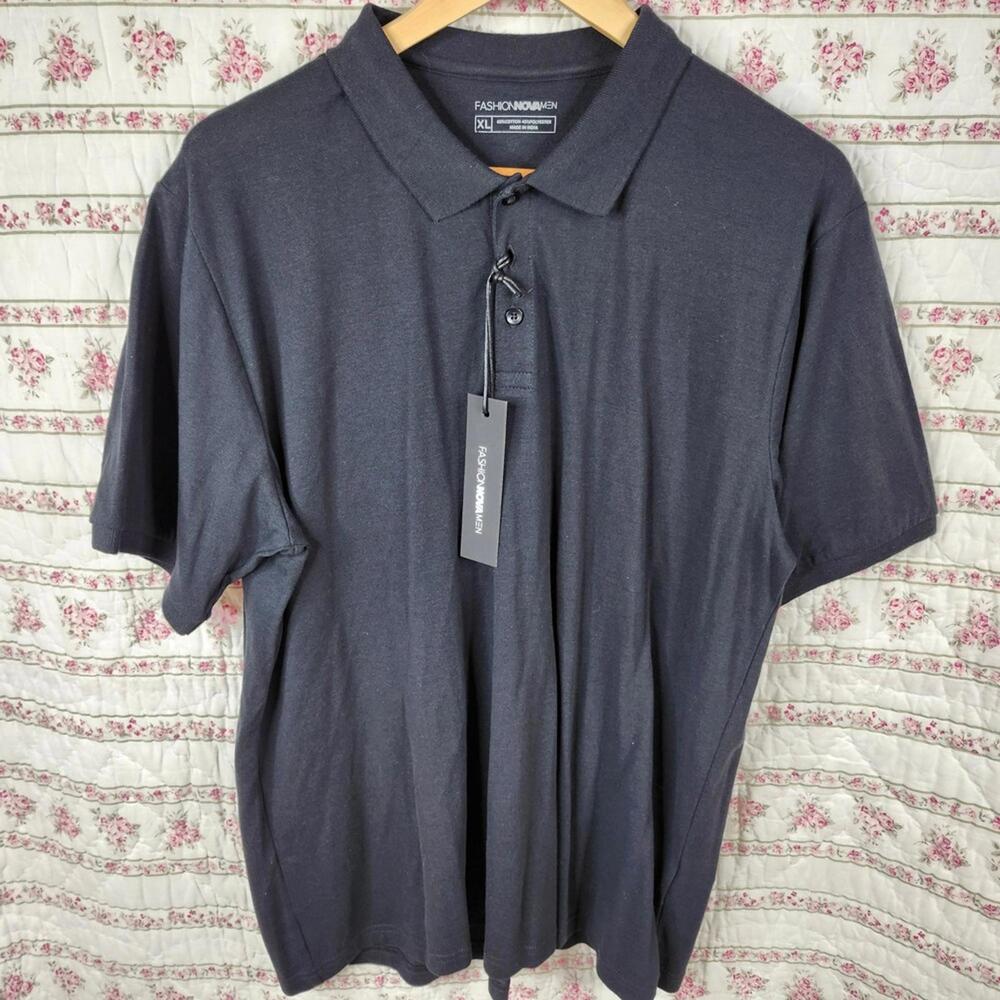Fashion Nova Men Essential Pique Polo Shirt Black XL Short Sleeve